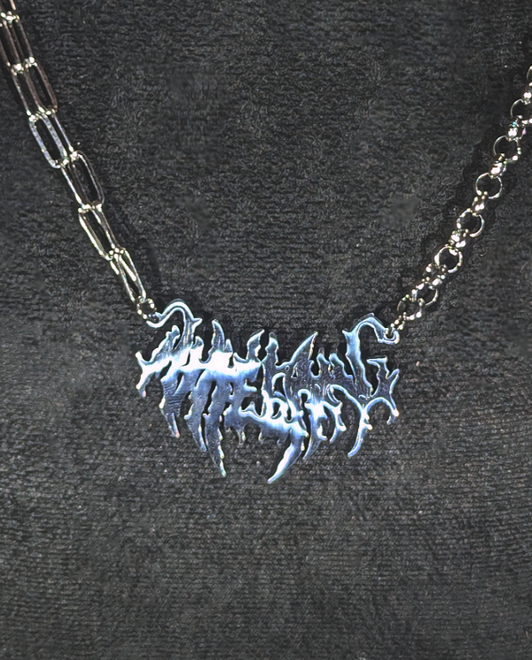 Dual chain with thorned text pendant