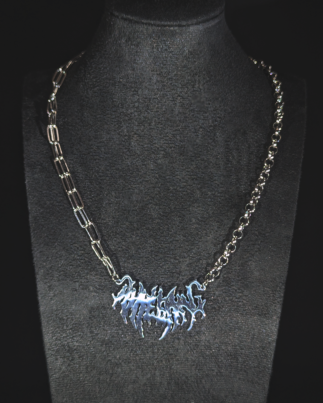 Dual chain with thorned text pendant