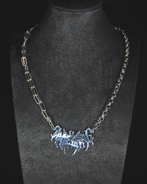 Dual chain with thorned text pendant