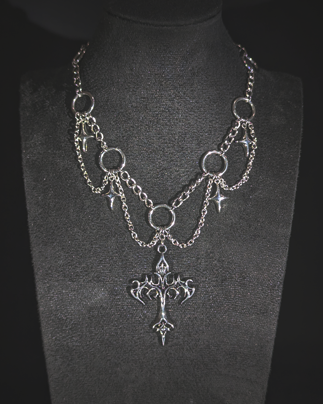 Multi chain necklace with cross pendant