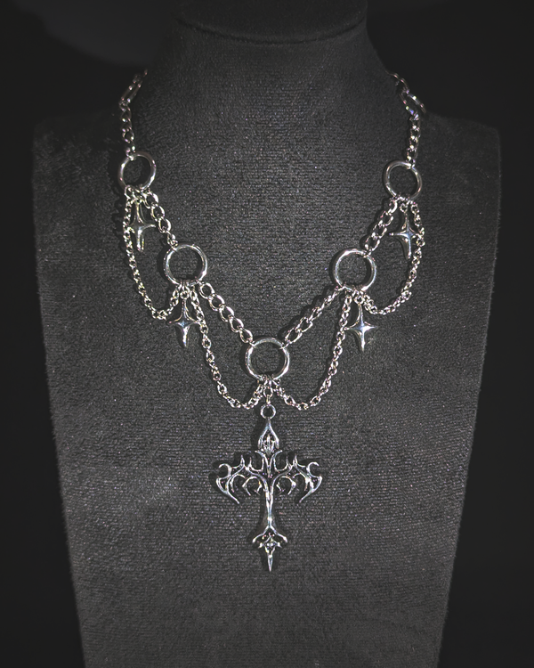 Multi chain necklace with cross pendant