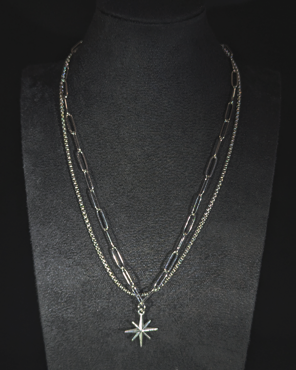 Dual chain necklace with 8-sided star