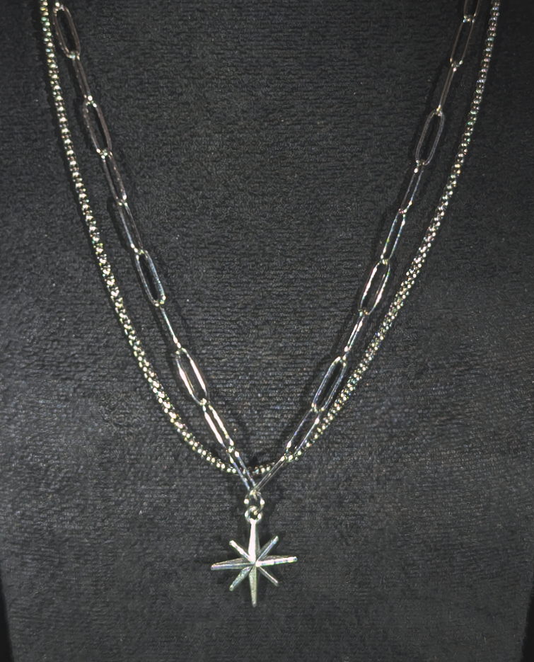 Dual chain necklace with 8-sided star