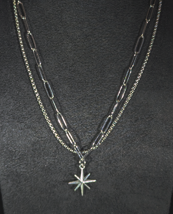 Dual chain necklace with 8-sided star