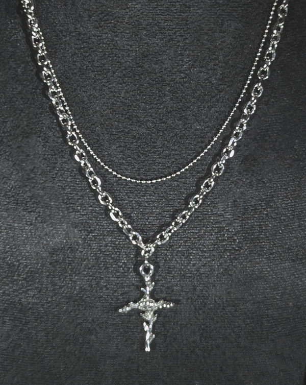 Dual chain with rose cross pendant
