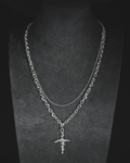 Dual chain with rose cross pendant