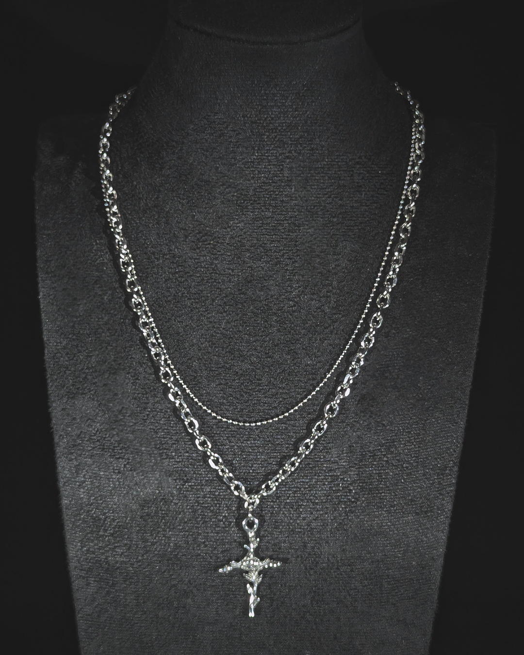 Dual chain with rose cross pendant