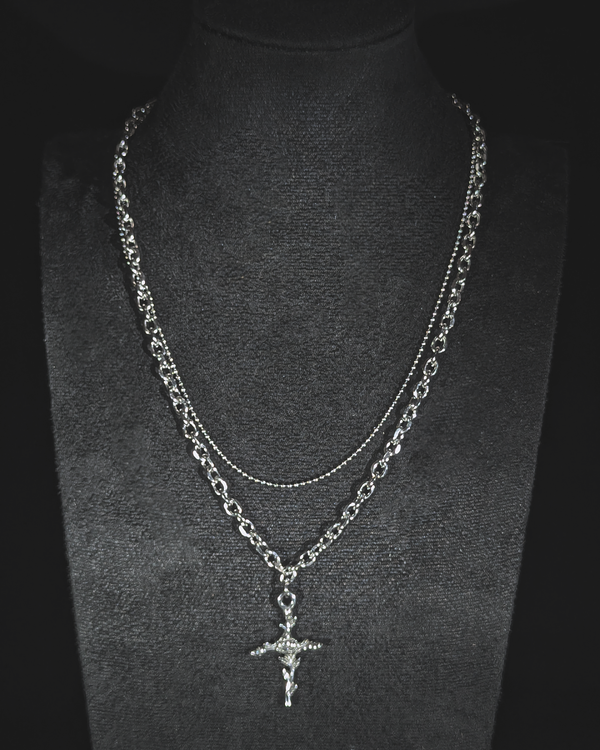 Dual chain with rose cross pendant